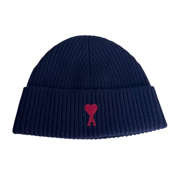 Ami Other - AMI Alexandre Mattiussi Ami de Coeur Beanie Navy Blue Red Heart 100% Wool Italy